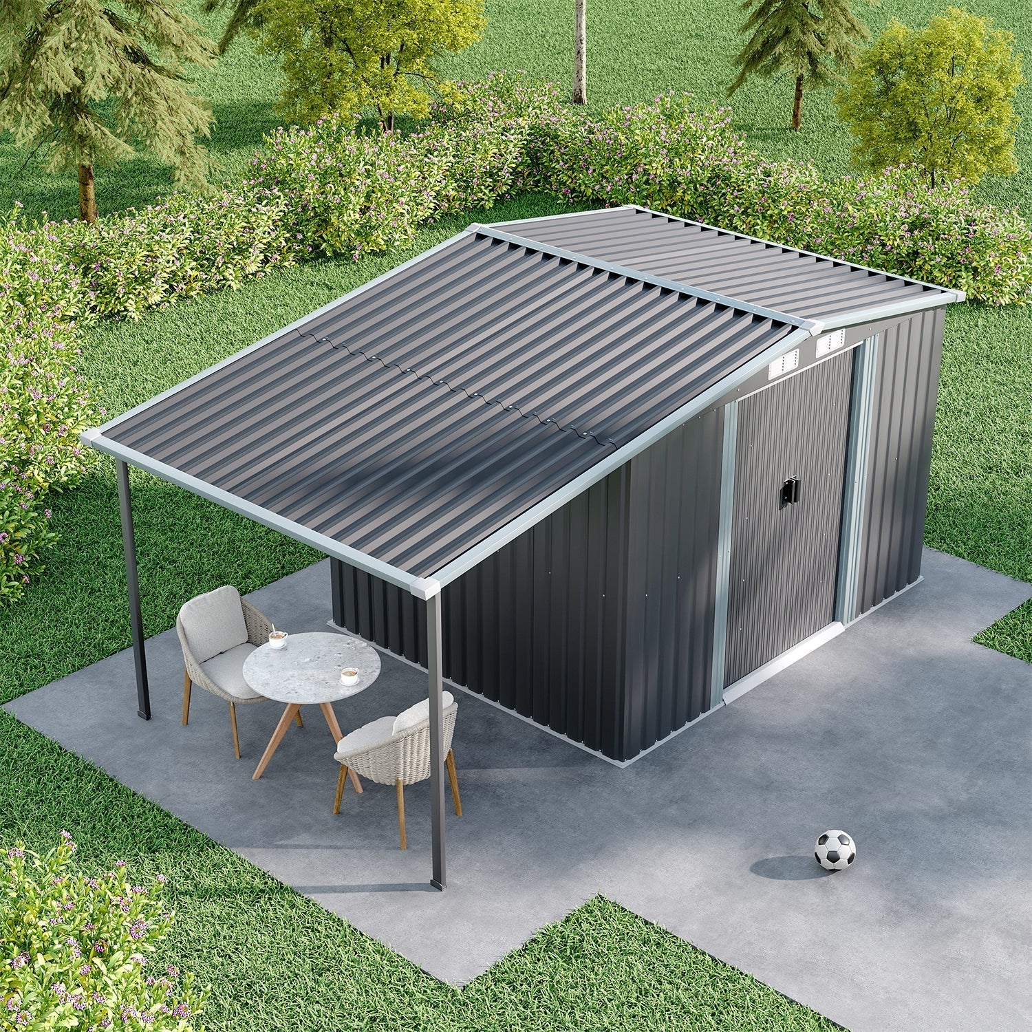 Sturdy Galvanized Steel  Awning Shelter Storage Shed with Hooks & Shelves