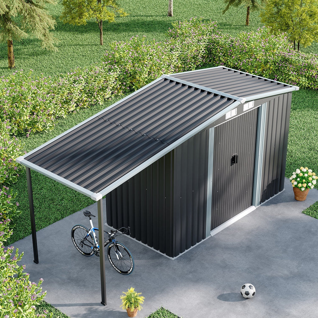 Sturdy Galvanized Steel  Awning Shelter Storage Shed with Hooks & Shelves
