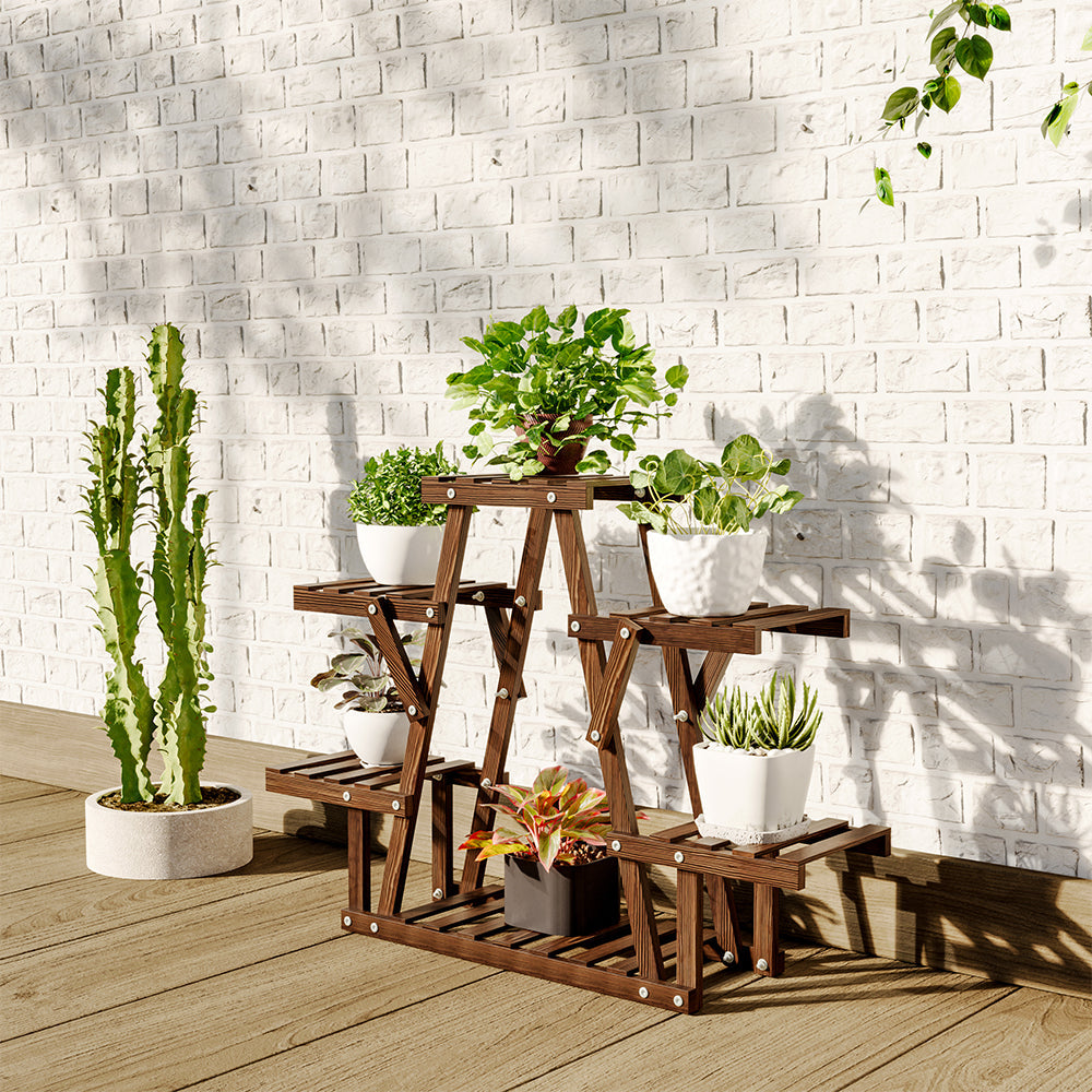 Wood Flower Stand 6 Tier Plant Pot Holder for Garden