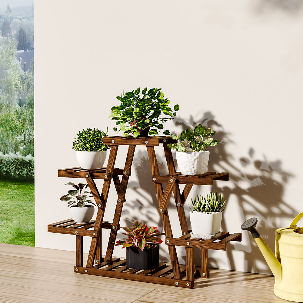 Wood Flower Stand 6 Tier Plant Pot Holder for Garden